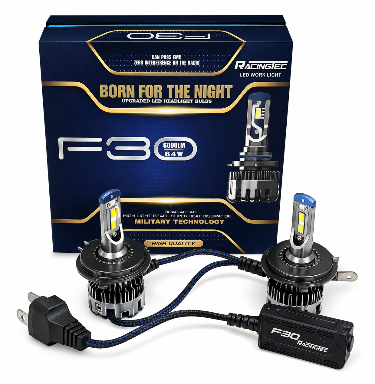 KIT LED H4 TRES INTENSIDADES AMBAR, BLANCA, CALIDA 6000 LM RACINGTEC