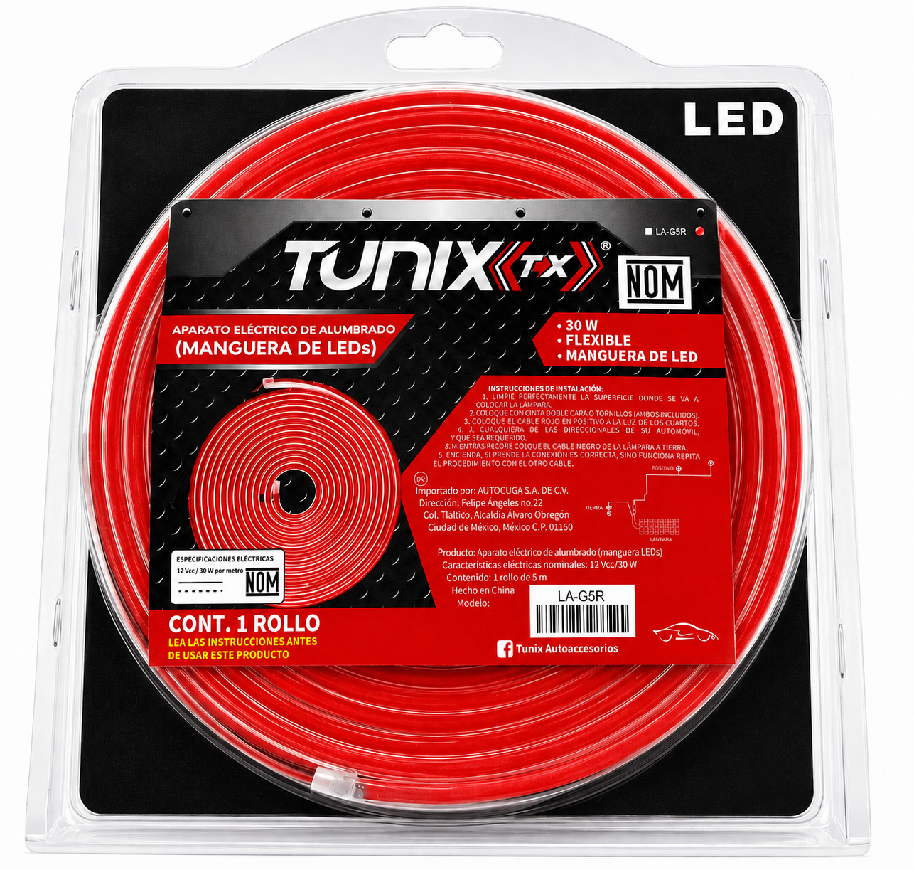TIRA LED T/MANGUERA 5M ROJO 12V TUNIX