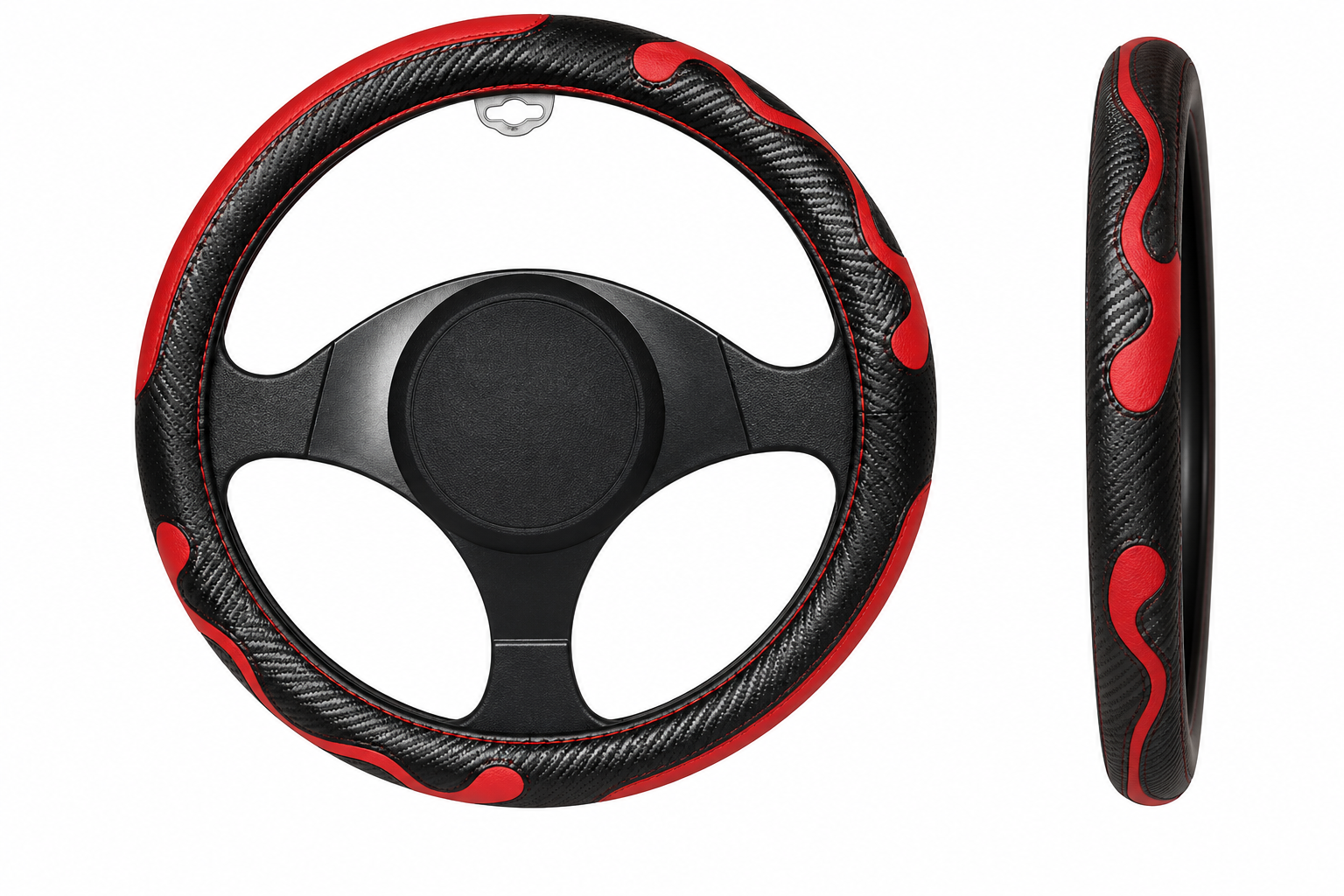 FUNDA DE VOLANTE 38CM NEGRO/ROJO FIBRA DE CARBON