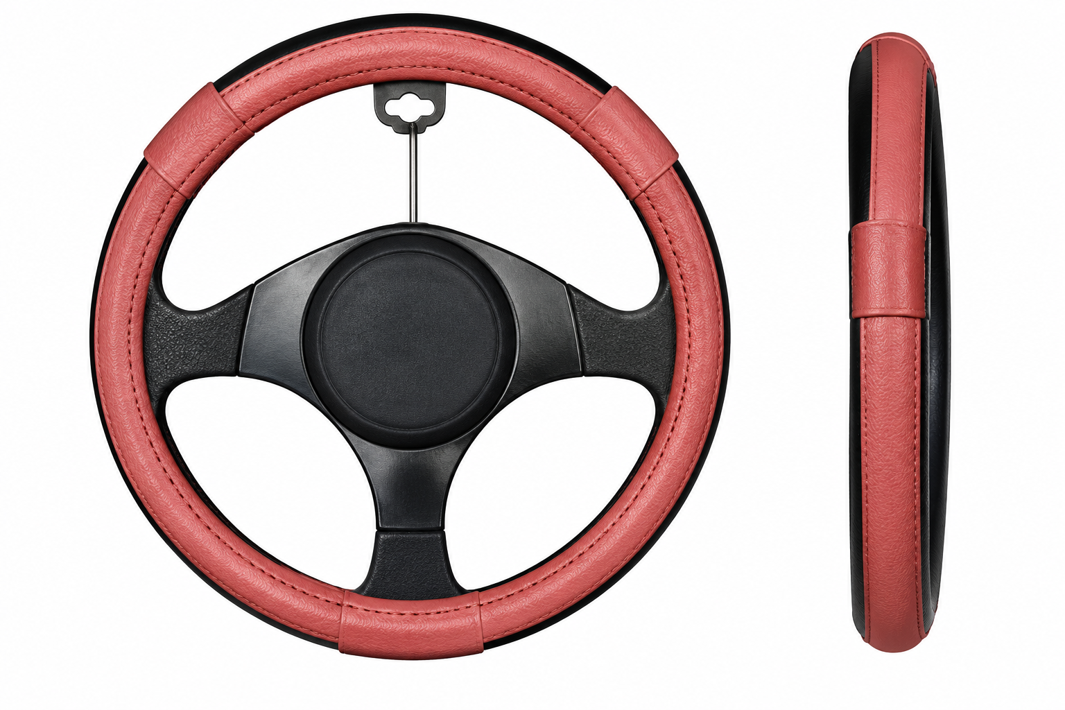 FUNDA DE VOLANTE 38CM PIEL NEGRO/VINO