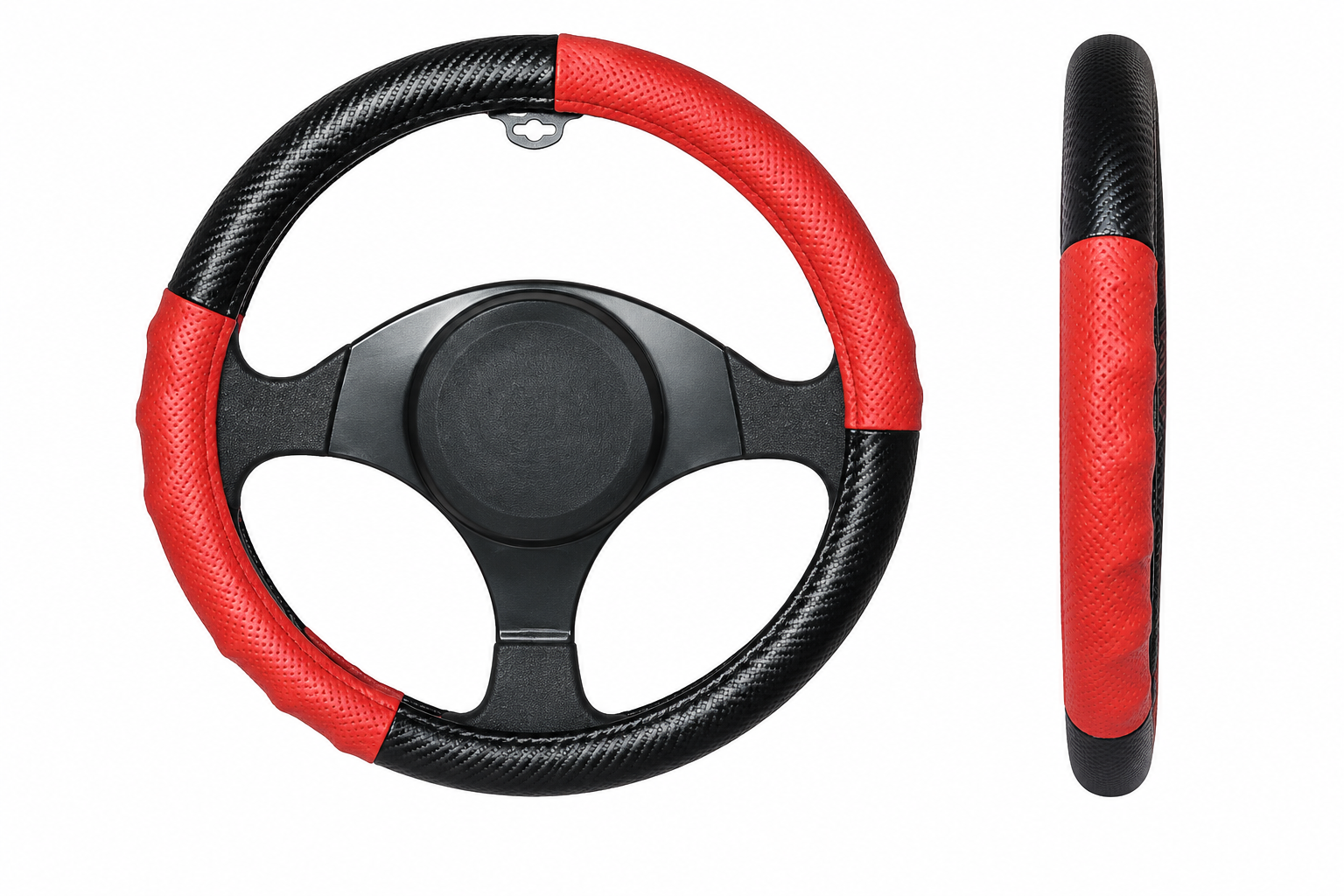 FUNDA DE VOLANTE 38CM VINIPIEL ROJO/NEGRO FIBRA DE CARBONO