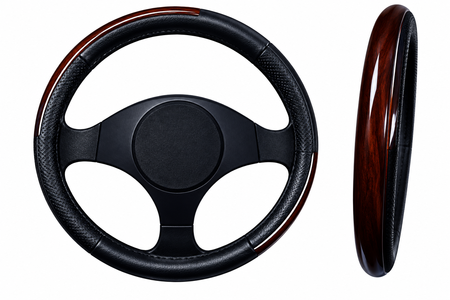 FUNDA DE VOLANTE 38CM VINIPIEL NEGRO/CAFE FILO CROMO