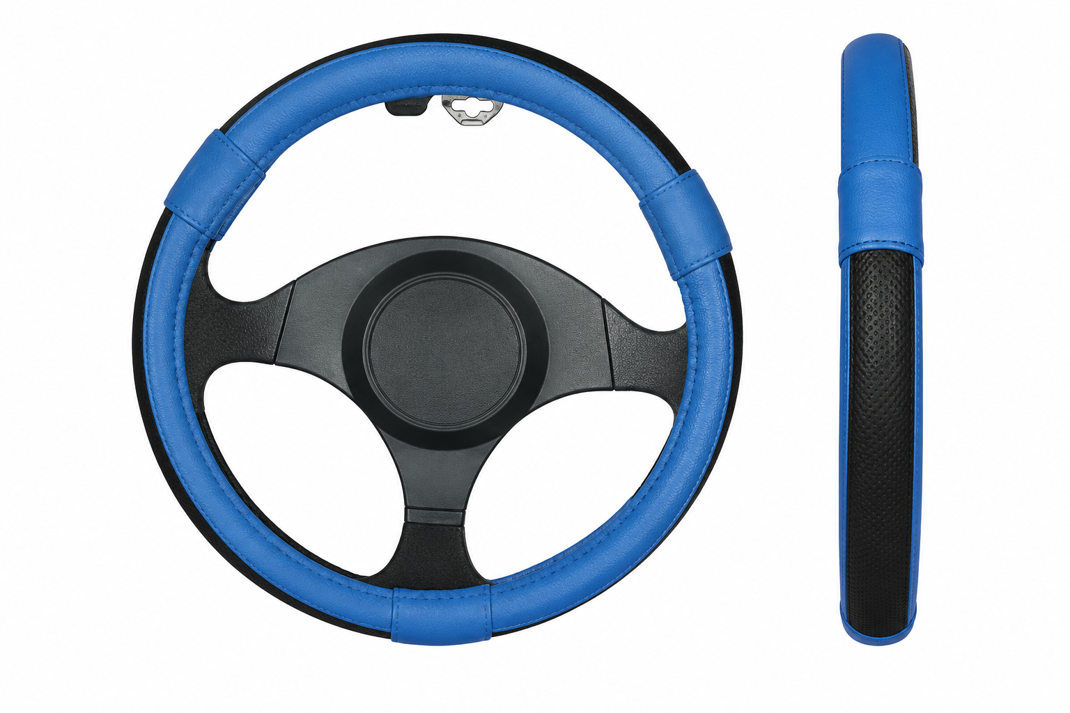 FUNDA DE VOLANTE 38CM PIEL NEGRO/AZUL