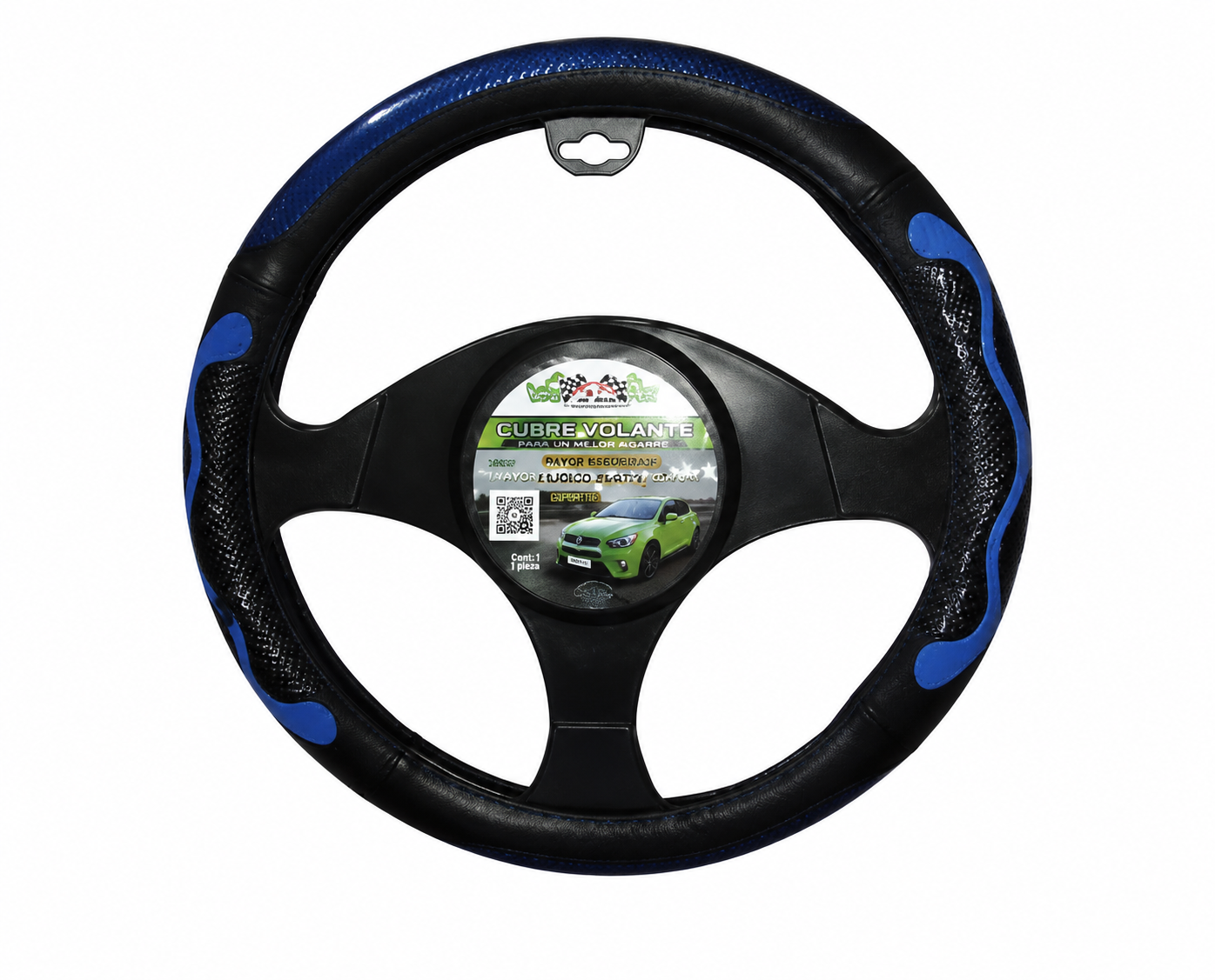 FUNDA DE VOLANTE 38CM VINIPIEL NEGRO/AZUL FIBRA DE CARBONO