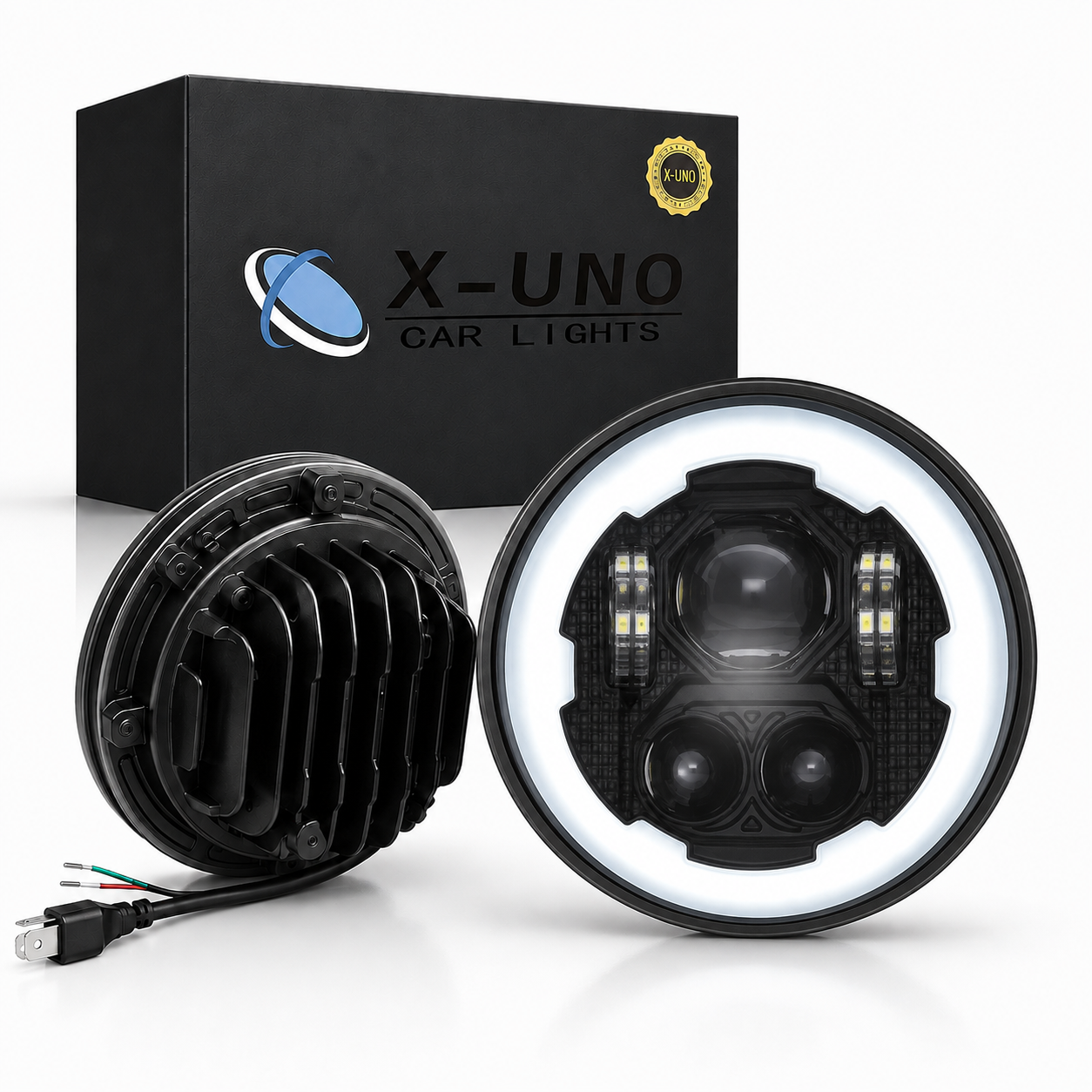 #9-U UNIDAD REDONDA CON LUPA ALTA Y BAJA BLANCO C/CUARTO AMBAR/BLANCO (PAR) X-UNO