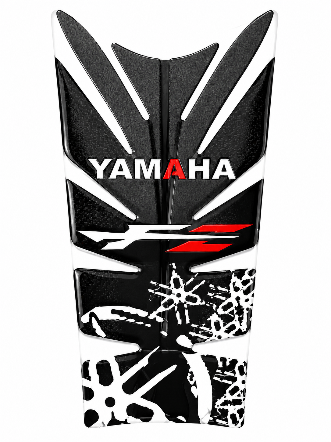 CALCOMANIA CON DISE?O UV PARA TANQUE DE MOTO YAMAHA NEGRO/BLANCO