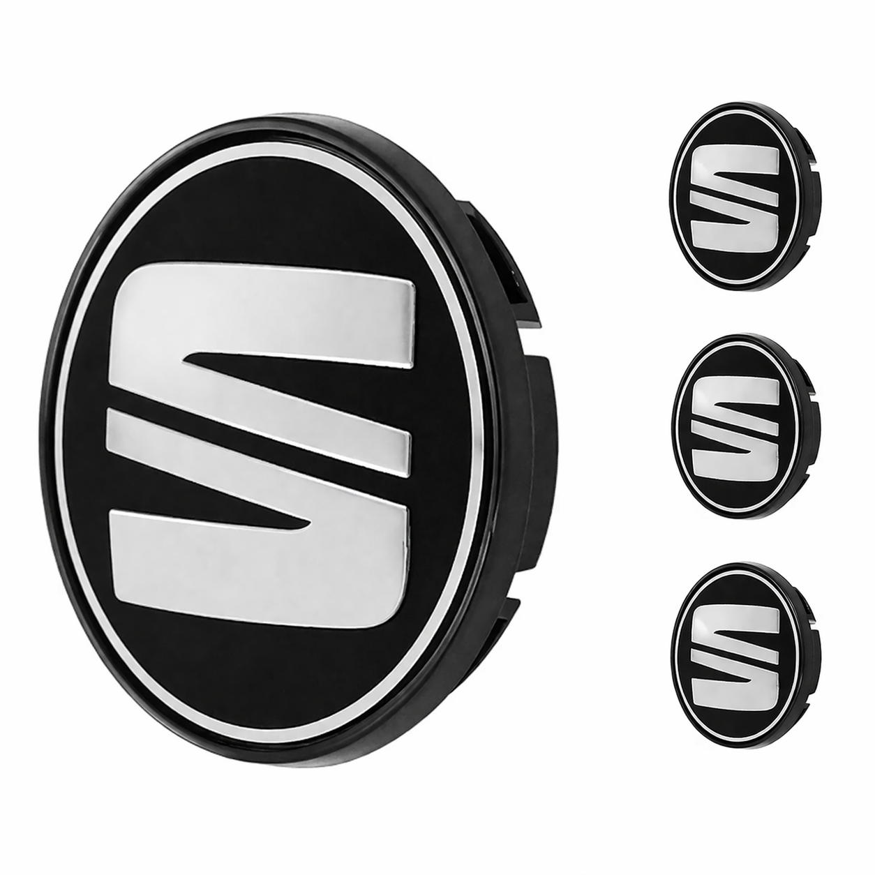 CENTRO DE RIN SEAT 59 MM MEDIANO NEGRO/CROMO