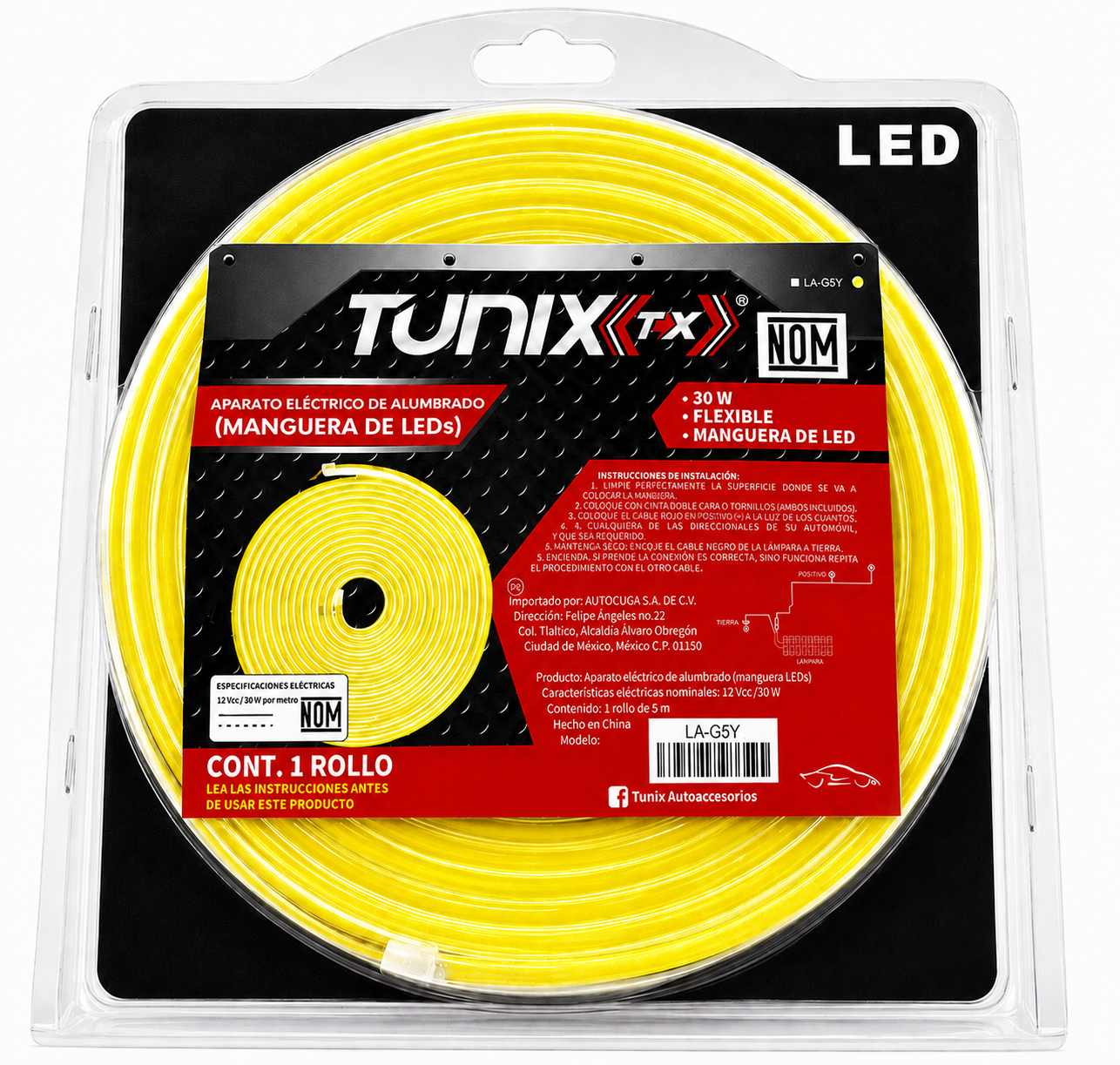 TIRA LED T/MANGUERA 5M AMARILLA 12V TUNIX